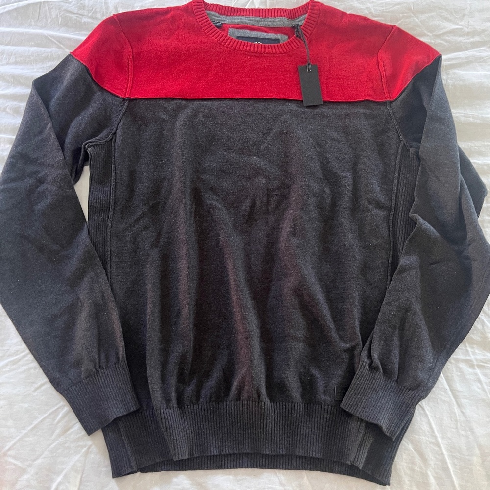 NWT BUFFALO DAVID BITTON Men’s Pullover Crewneck Sweater Red/Charcoal Sz Lrg